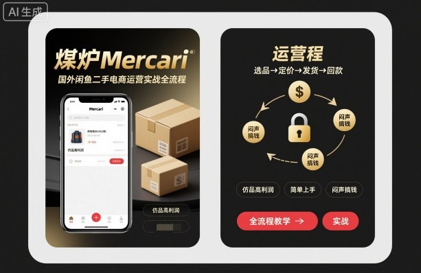 煤炉Mercari国外闲鱼二手电商运营实战全流程,仿品高利润,简单上手,闷声搞钱-裕启创服