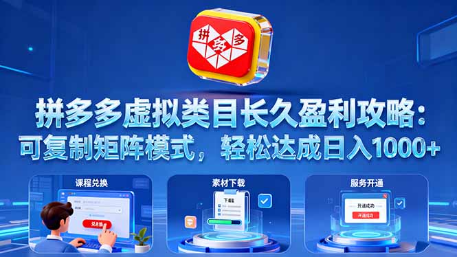 拼多多虚拟类目长久盈利攻略：可复制矩阵模式，轻松达成日入 1000+-裕启创服