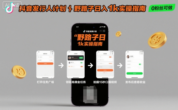 抖音发行人计划全新野路子玩法,随时随地,只要有手机,就能操作,日入1k+【揭秘】-裕启创服