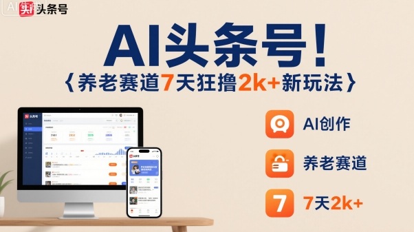 AI头条号，7天狂撸2k+，做养老赛道，新风口新玩法-裕启创服