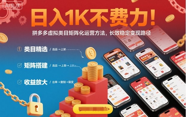 日入1K不费力!拼多多虚拟类目矩阵化运营方法,长效稳定变现路径-裕启创服