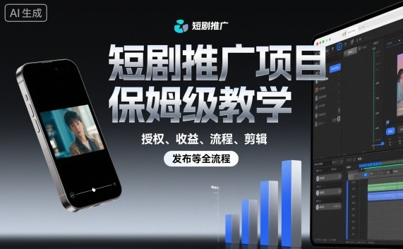 短剧推广项目保姆级教学，授权、收益、流程、剪辑，发布等全流程-裕启创服