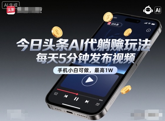今日头条AI代躺賺玩法，每天5分钟发布视频，手机小白可做，最高1W+【揭秘】-裕启创服