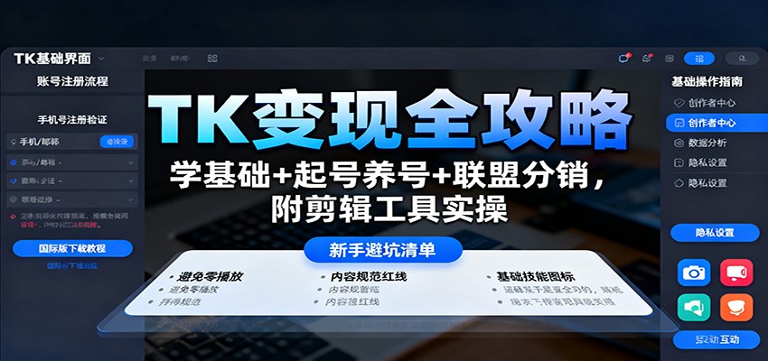 TK变现全攻略：学基础+起号养号+联盟分销，附剪辑工具实操-裕启创服