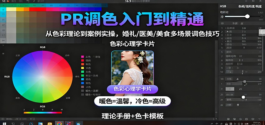 PR调色入门到精通：从色彩理论到案例实操，婚礼/医美/美食多场景调色技巧-裕启创服