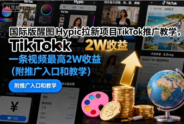 国际版醒图Hypic拉新项目TikTok推广教学，一条视频最高2W收益(附推广入口和教学)-裕启创服