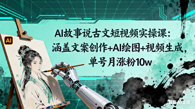 AI故事说古文短视频实操课:涵盖文案创作+AI绘图+视频生成,单号月涨粉10w-裕启创服