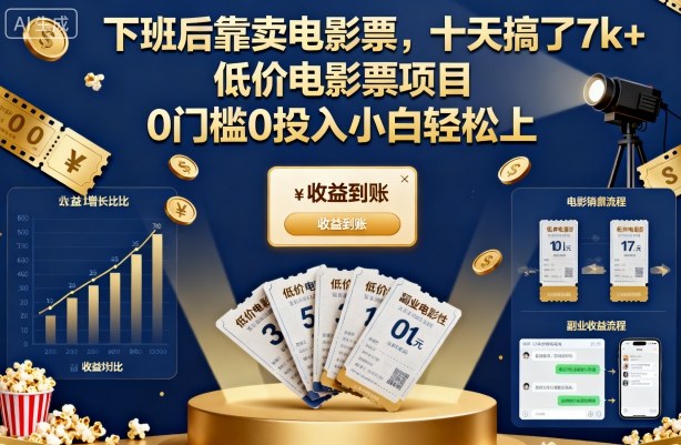下班后靠卖电影票，十天搞了7k+，低价电影票项目，0门槛0投入小白轻松上手【揭秘】-裕启创服