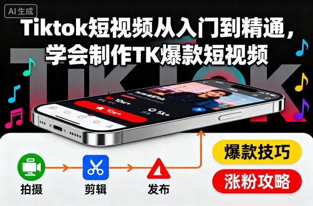 Tiktok短视频从入门到精通，学会制作TK爆款短视频-裕启创服