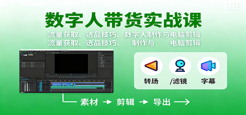 数字人变现实战课:流量获取、选品技巧、数字人制作与电脑剪辑-裕启创服