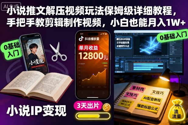 小说推文解压视频玩法保姆级详细教程，手把手教剪辑制作视频，小白也能月入1W+-裕启创服