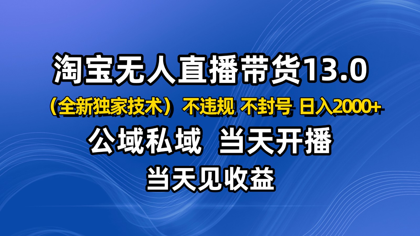 淘宝无人直播13.0，公域私域技术，不封号，不违规 布局下半年旺季赛道，日入2000+-裕启创服