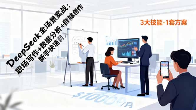 DeepSeek全场景实战：职场写作+数据分析+自媒体创作，新手快速月入过万-裕启创服