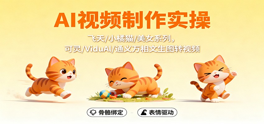 AI视频制作实操，飞天/小橘猫/美女系列，可灵/ViduAl/通义万相文生图转视频-裕启创服
