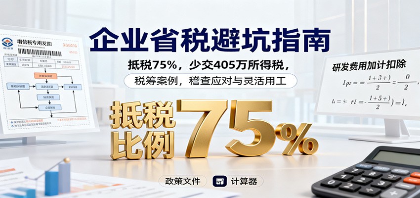 企业省税避坑指南：抵税75%，少交405万所得税，税筹案例，稽查应对与灵活用工-裕启创服