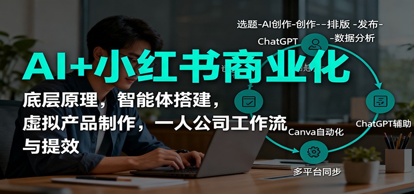 AI+小红书商业化，底层原理，智能体搭建，虚拟产品制作，一人公司工作流与提效-裕启创服