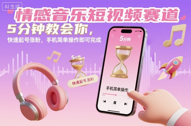 情感音乐短视频赛道，5分钟教会你，快速起号涨粉，手机简单操作即可完成-裕启创服