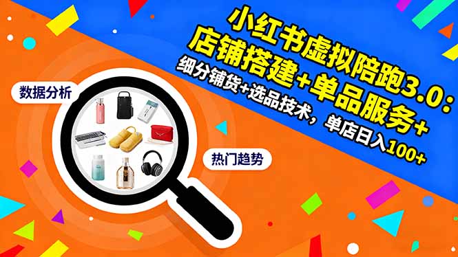 小红书虚拟陪跑3.0：店铺搭建+单品服务+细分铺货+选品技术，单店日入100+-裕启创服
