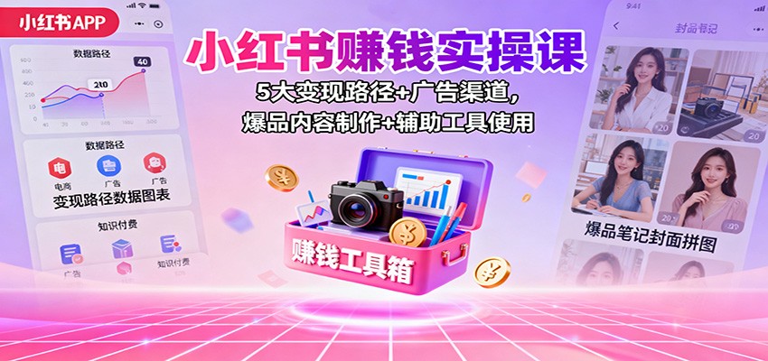 小红书赚钱实操课:5大变现路径+广告渠道,爆品内容制作+辅助工具使用-裕启创服