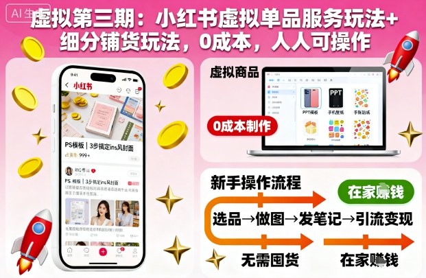 虚拟第三期:小红书虚拟单品服务玩法+细分铺货玩法,0成本,人人可操作(更新)-裕启创服