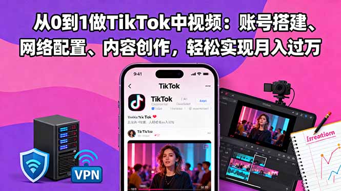 从0到1做TikTok中视频：账号搭建、网络配置、内容创作，轻松实现月入过万-裕启创服