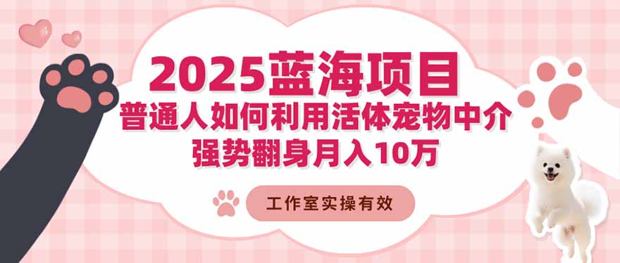 2025蓝海项目:普通人如何利用活体宠物中介,强势翻身月入10万-裕启创服