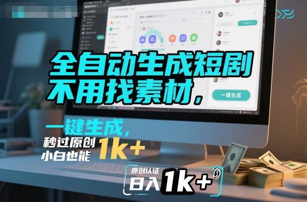 全自动生成短剧,不用找素材,不用剪辑,一键生成,秒过原创,小白也能轻松日入1k+【揭秘】-裕启创服