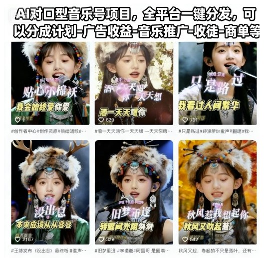 AI对口型音乐号项目,全平台一键分发,可以分成计划-广告收益-音乐推广-收徒-商单等-裕启创服
