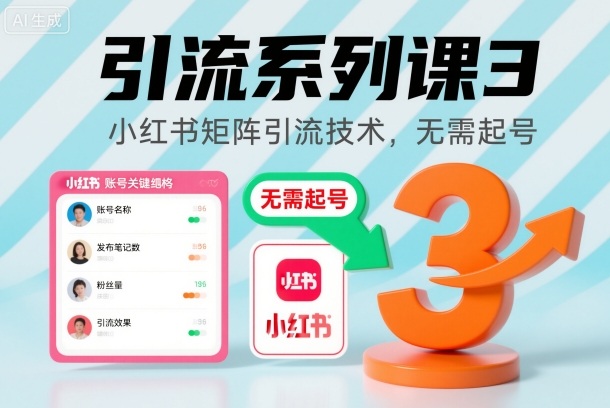 引流系列课3，小红书矩阵引流技术，无需起号-裕启创服