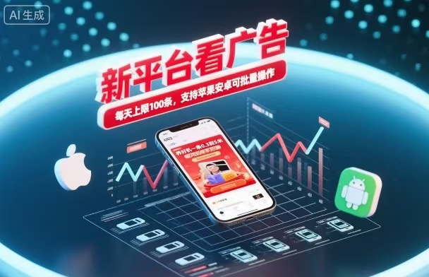 新台看广告，养好机一条5毛到5块，单机日入30到100，支持苹果安卓，可批量操作。-裕启创服