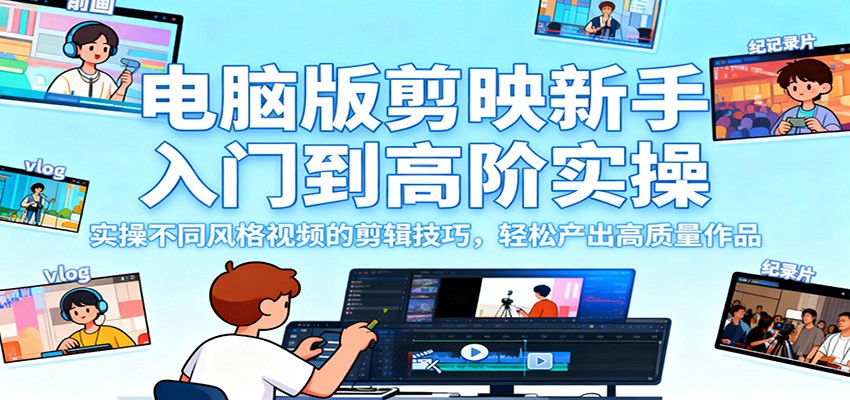 电脑版剪映新手入门到高阶实操,实操不同风格视频的剪辑技巧,轻松产出高质量作品-裕启创服