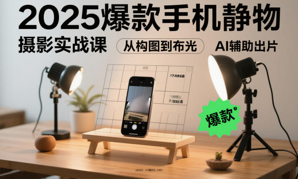 2025爆款手机静物摄影实战课,从构图到布光,不用贵设备,AI辅助出片-裕启创服