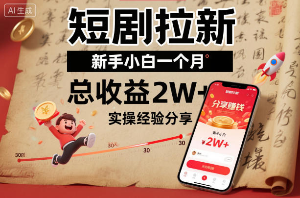 短剧拉新新手小白一个月总收益2W+实操经验分享-裕启创服