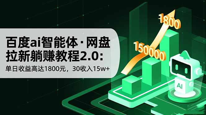 百度ai智能体·网盘拉新躺赚教程2.0：单日收益高达1800元，30收入15w+-裕启创服